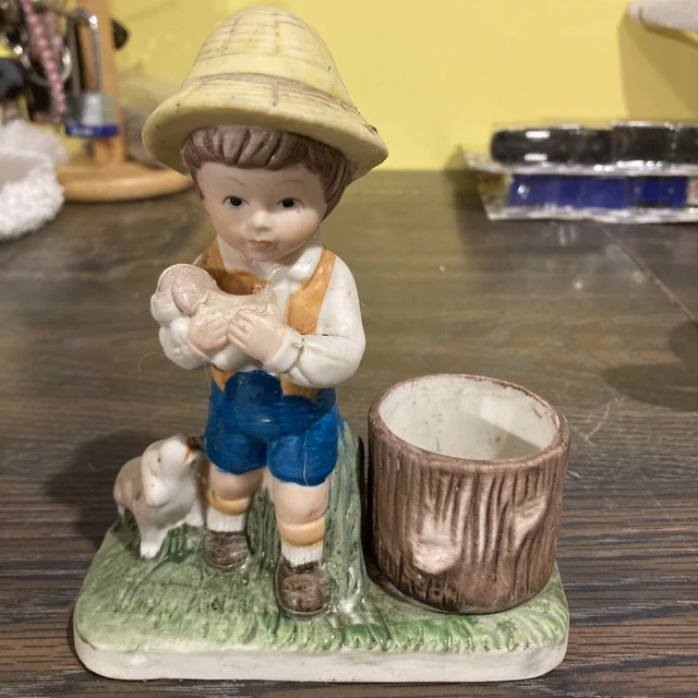 VTG Verona Vergasi 1980 CMA Figurine Candle Votive Holder boy With Puppies