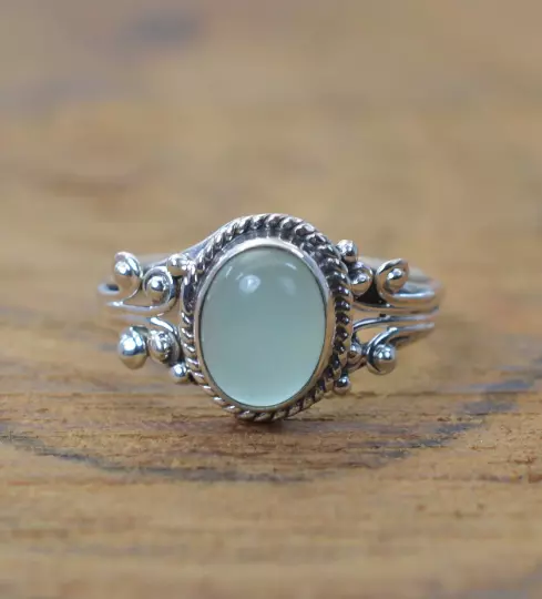 Aqua Chalcedony 925 Solid Sterling Silver Oval Shape Ring