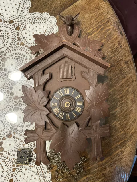 Vintage Cuckoo Clock Deer Stag For Parts Repair Only Regula Germany Wooden Clock