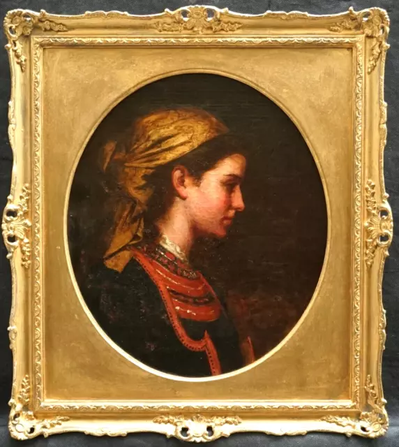FINE 19th Century PORTRAIT YOUNG LADY IN EASTERN DRESS ANTIQUE Oil Painting