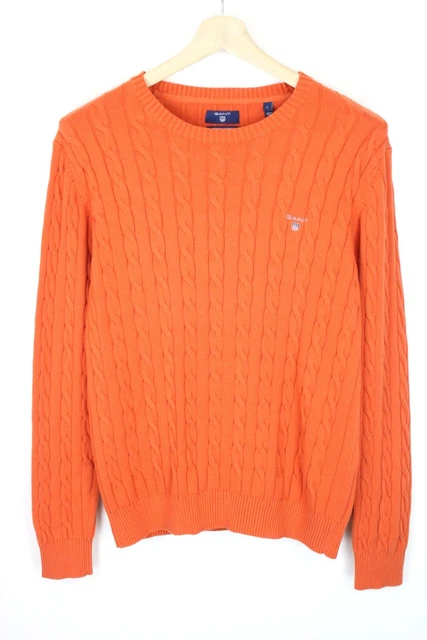 Gant Premium Cotton Maglione Uomo Grande Girocollo Treccia Doppia Arancione
