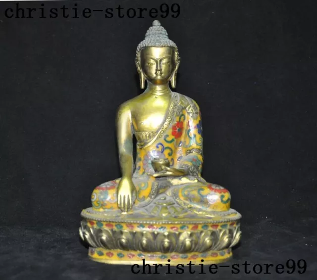 8"Tibetan Buddhism bronze Cloisonne Shakyamuni Sakyamuni Medicine Buddha statue