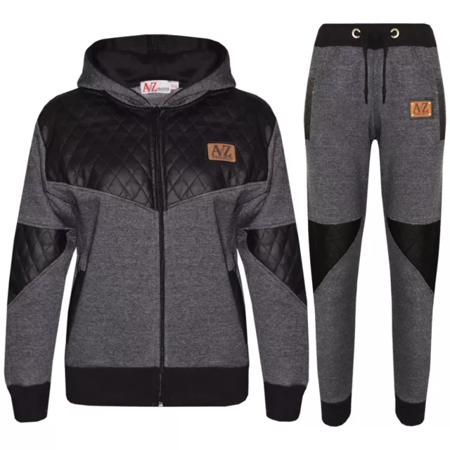 Kids Tracksuit Girls Boys A2Z Project Zipped Charcoal Top Bottom Jogging Suit
