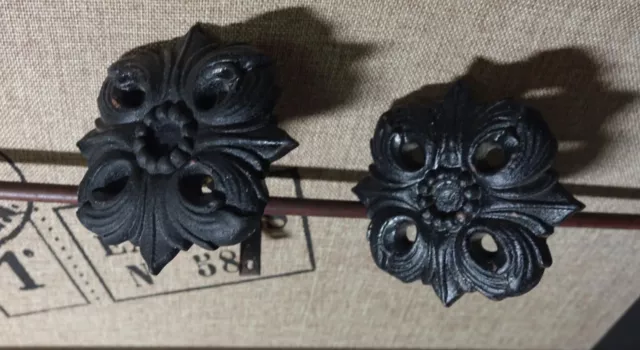 Pair of Antique Cast Iron Curtain Tie Backs Holders Victorian rosettes