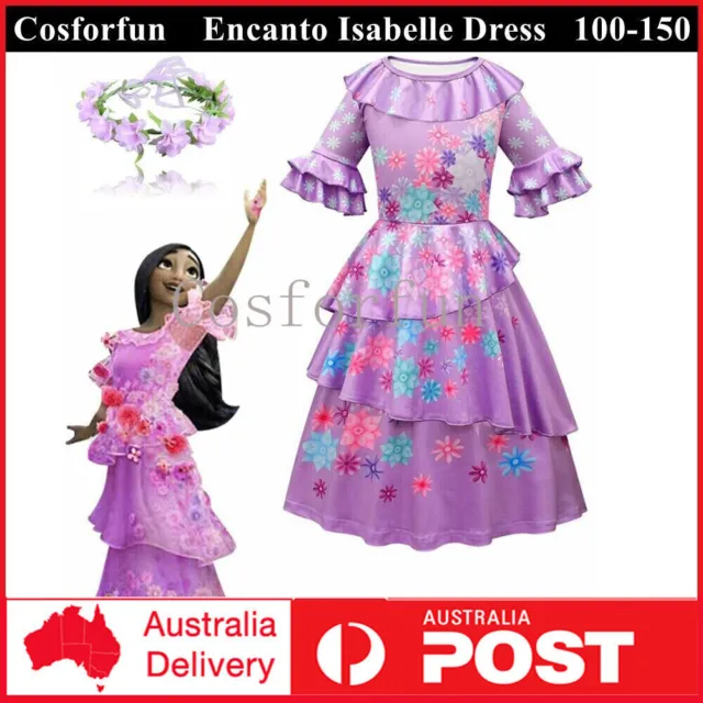 Girls Encanto Isabella Costume Cosplay Kids Princess Dress Wreath Book Week AU