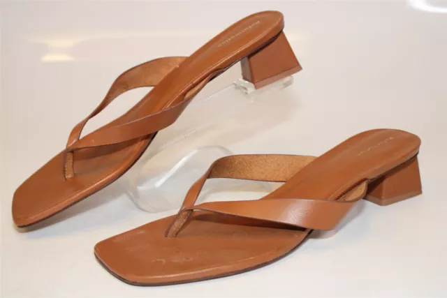 Reformation Womens 9 Dana Block Heel Thong Sandal Brown Leather T-Strap Shoes