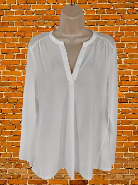 Womens French Connection White Long Sleeve Pleat Front Top Blouse Size Medium M