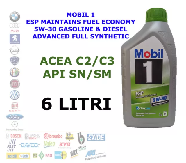 6 Lt Olio Motore Mobil 1 Esp 5W30 Advanced Full Synthetic Acea C2 C3 Api Sn Sm