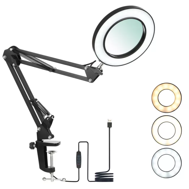 8x Magnifier Glass LED Lamp With Light Stand Clamp Beauty Magnifying Lamp