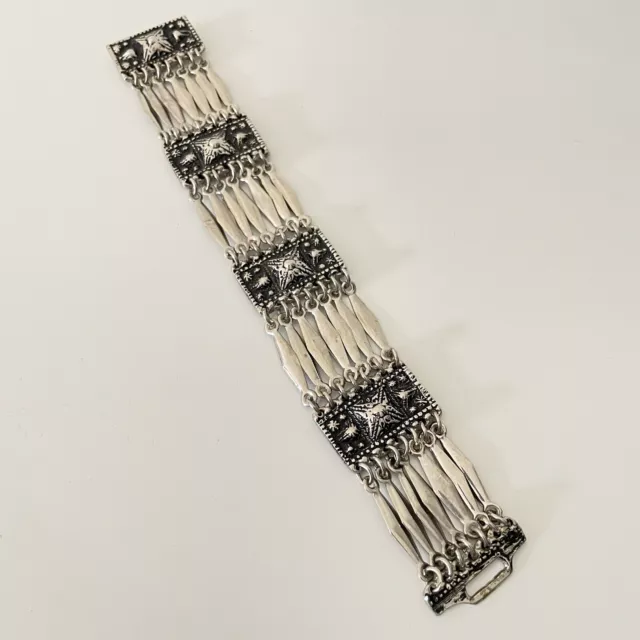 Vintage Mexico sterling silver wide southwestern Aztec bracelet Hecho statement