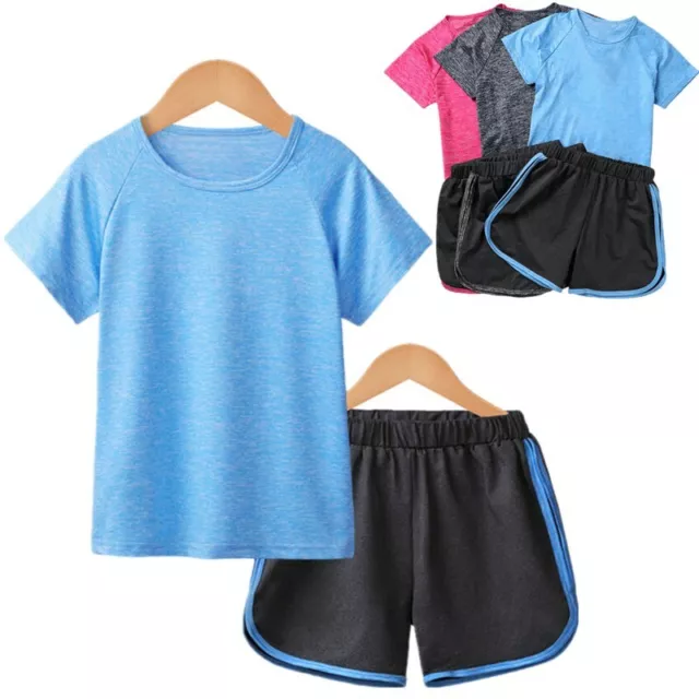 FEESHOW tuta da allenamento ragazzi ragazze maniche corte t-shirt e pantaloncini set tuta sportiva 3