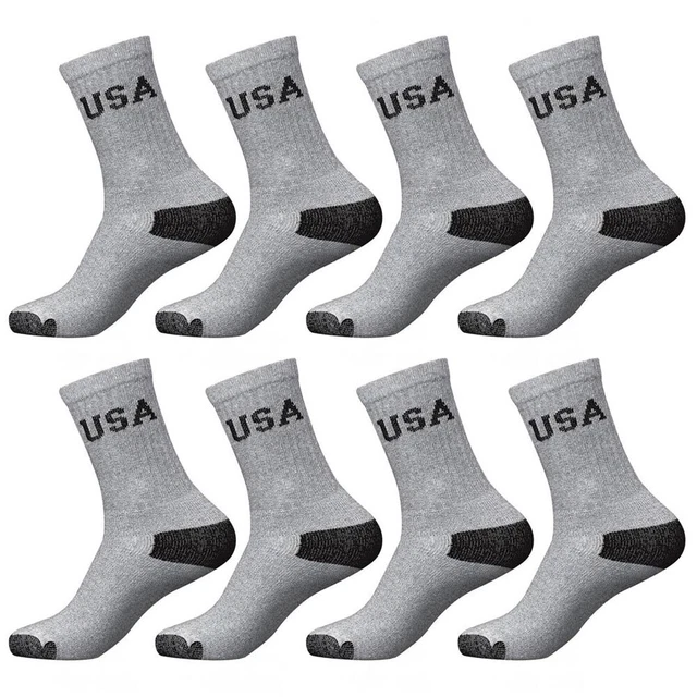 8Pairs Mens Crew Socks Premium Cotton Cushioned Grey Solid Sports Athletic 10-13