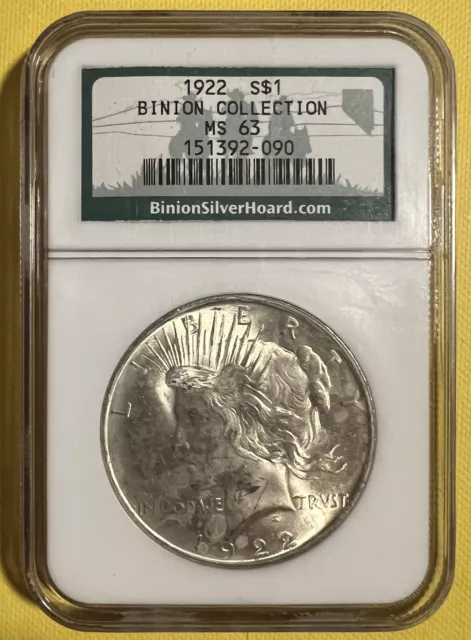 MS63 1922 Peace Dollar Binion Silver Hoard - NGC