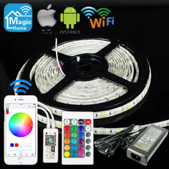 1M-10M RGBW 5050 LED Selbstklebend Wasserdicht Strip +Mini Wifi Controller Trafo