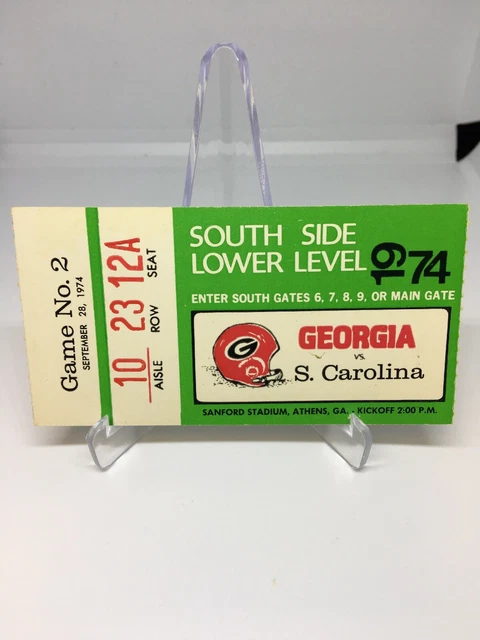1974 college football ticket stub South Carolina Gamecocks v Georgia Bulldogs