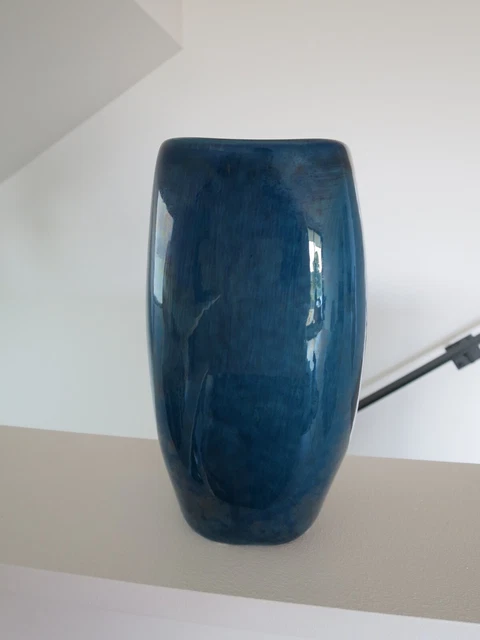 Vase En Céramique émaillée Bleu Foncé - Hauteur 15 Cm, Forme Goutte D'eau, Style Moderne, Neuf