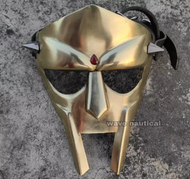 Medieval MF Doom Gladiator Mask Mad Villain Golden Finish Brass Face Amour Gift