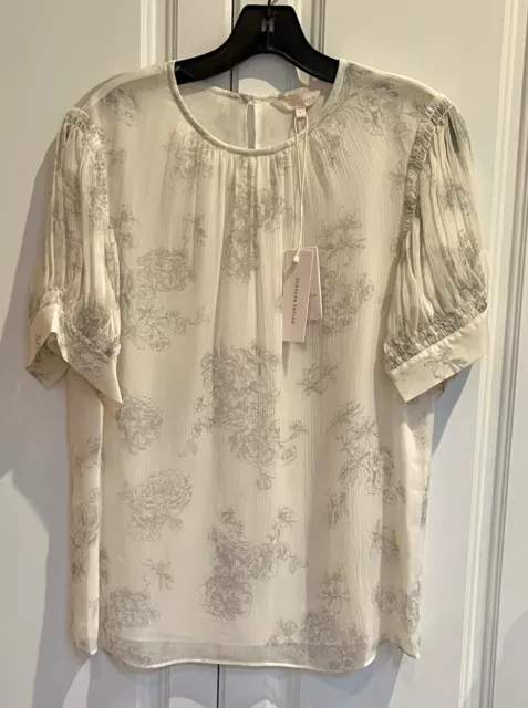 NWT Rebecca Taylor size Large ivory silk chiffon toile short sleeve top $245