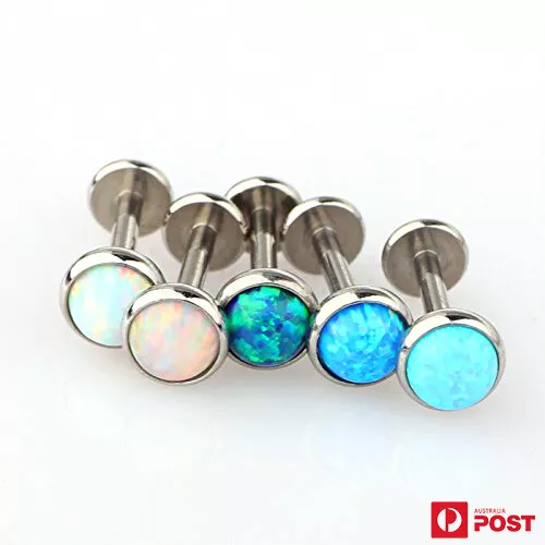 2x Opal Surgical Steel Labret Ear Stud Jewellery Lip Ring Piercing Tragus Helix