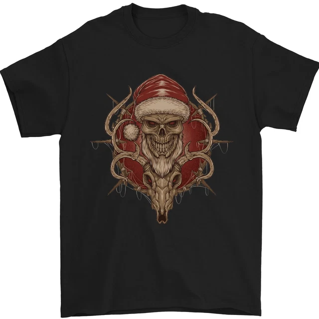 Christmas Reindeer Santa Skull Gothic Mens T-Shirt 100% Cotton