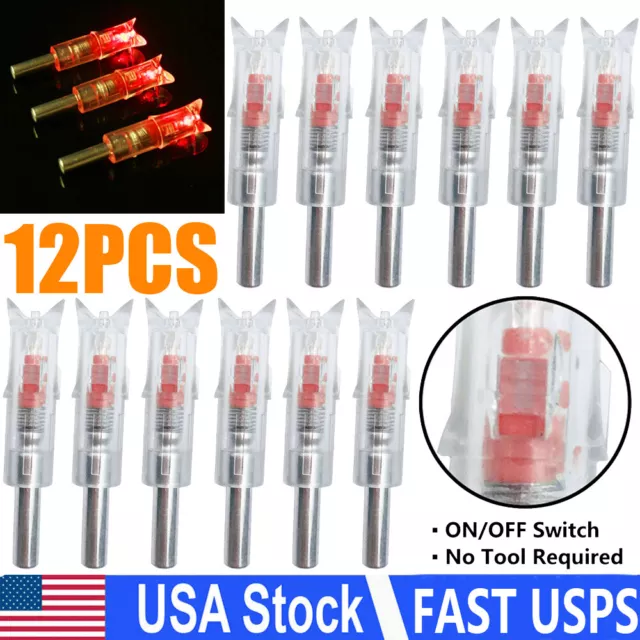 12PCS Red LED Lighted Nocks for Bolts 297-302 Crossbow Bolts ID 300''/7.62mm