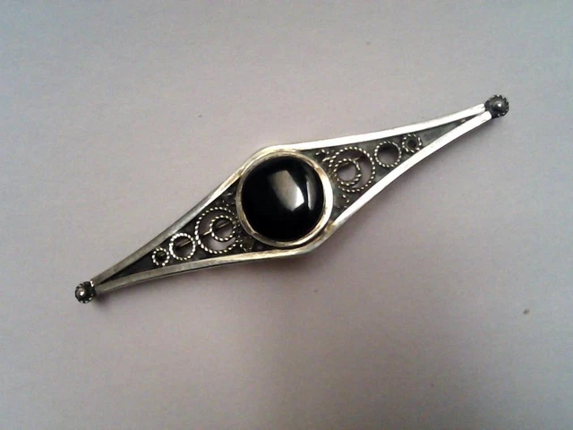 Broche Ancienne XIXe Siècle En Métal Argenté Avec Plaque Émaillée - Occasion - Thème Musical