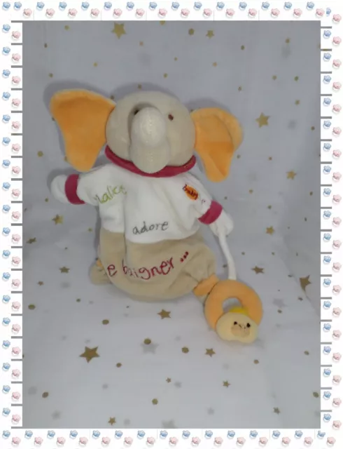 H - Doudou Plat Marionnette Eléphant Malice Adore .... = Ecru Beige  Baby Nat