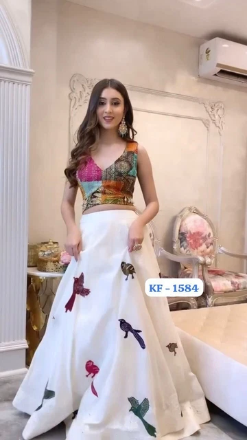 paper Mirror Work Navratri Lehenga Choli White Ghagra Chaniya Choli Sari Top