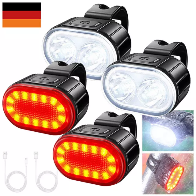 1/2 Set LED Fahrradlampe Set USB Akku Radlicht Fahrradlicht Vorne & Hinten Lampe