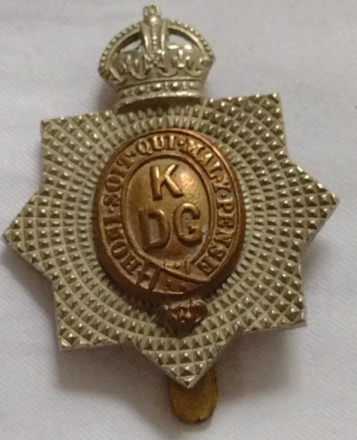 WW1 King's Dragoon Guards Cap Badge KC Slider Bi-Metal ANTIQUE Original