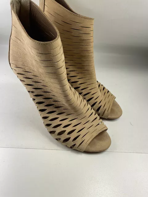 Barneys New York Womens Beige Suede Laser Cut Open Toe Ankle Booties Size 36.5