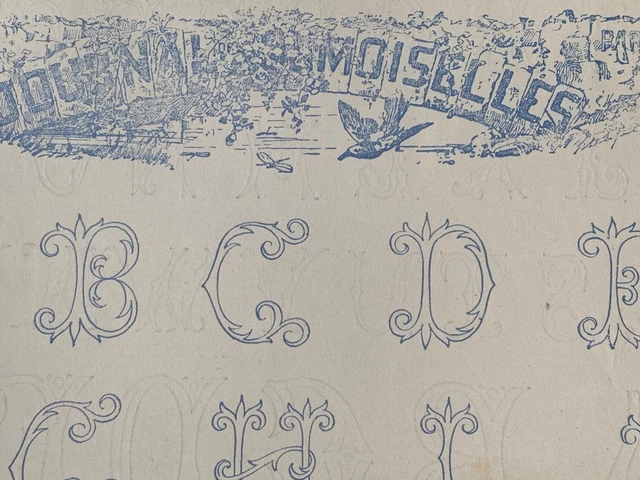 Antique 1880s French Journal des Demoiselles Embroidery pattern Alphabets (three