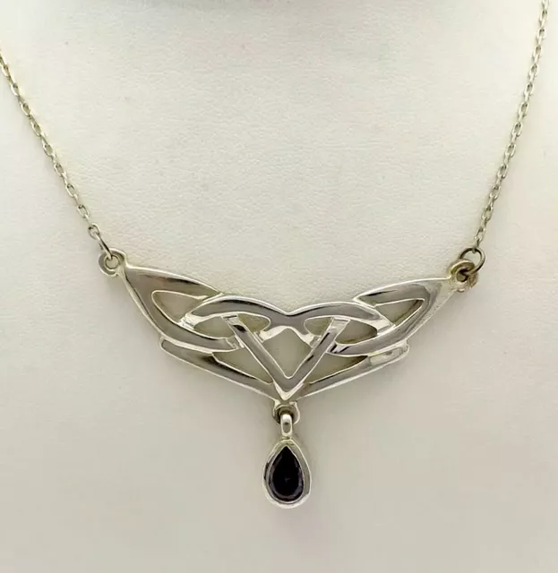 Sterling Silver Amethyst Irish Celtic Knot Cable Link Pendant Necklace