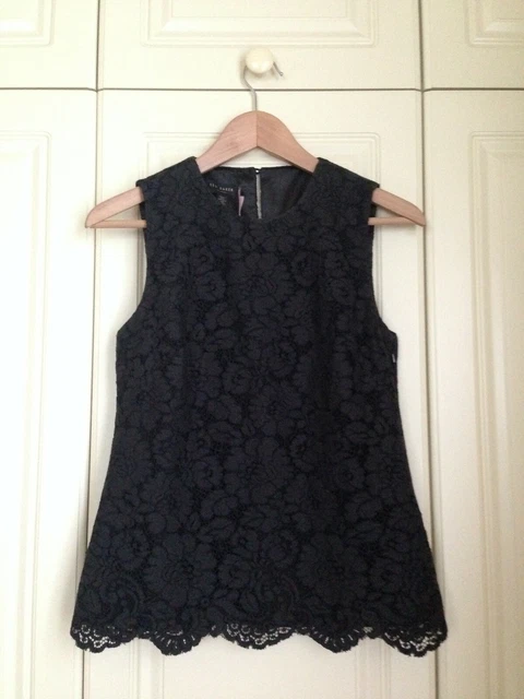 TED BAKER floral pattern scalloped embroidered lace dress top blouse shell 2 10
