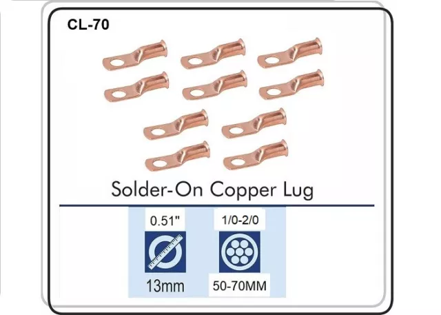 T-120 Cable Lugs Crimp/Solder on Cable 1-2/0 Equal to T-1020 and L-1020, 10 PK