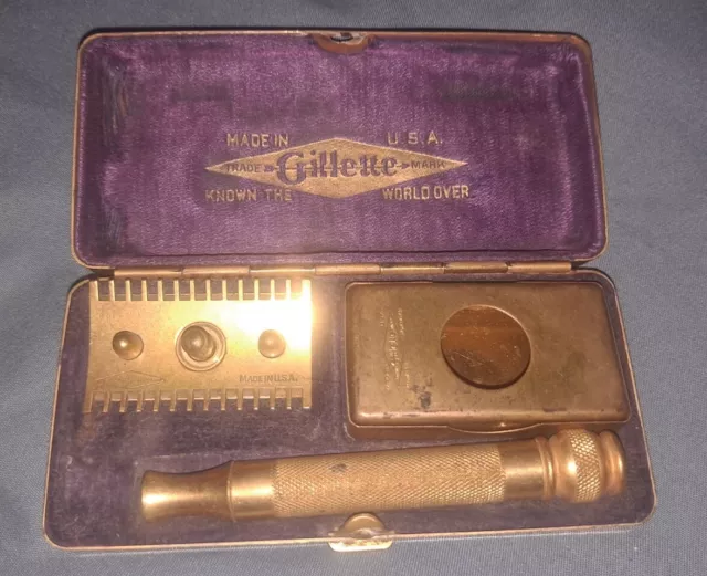 Vintage 1920s 1930s Gillette Gold Plated Open Comb Safety Razor.