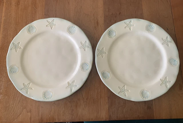 2 Shoreline Collection Home Studio 11 1/8” Dinner Plates, Embossed Sea Shell
