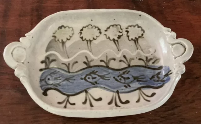 Small Pottery Tray Fish And River Scene, Unknown Maker