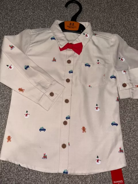 Dunnes Beige Christmas Baby Boys Shirt & Tie Size 18/23 Months New Tags