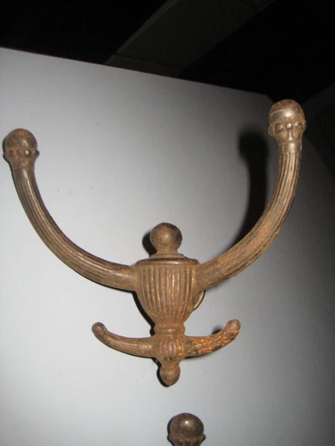 Set of 3 Victorian Cast Iron Double Hall Tree Coat & Hat Hooks 4