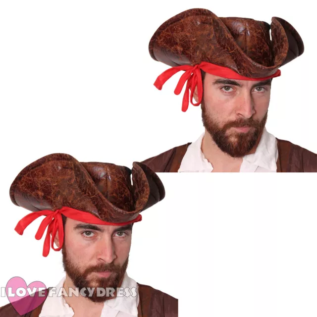 Pack Of Caribbean Pirate Hat Leather Look Tricorn Multi Pack Fancy Dress Lot