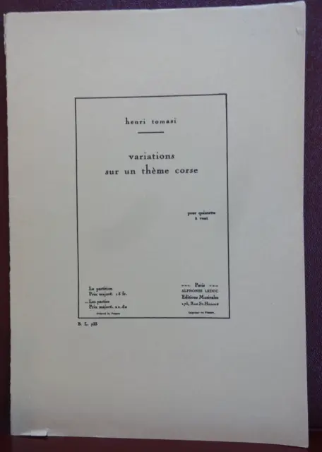 Vintage "Variations sur un theme corse" by henri tomasi, woodwind quintet