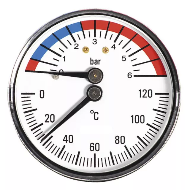 63mm 0-6bar 0-120C Thermo Pression Jauge 1/2" Entrée Arrière Manomètre