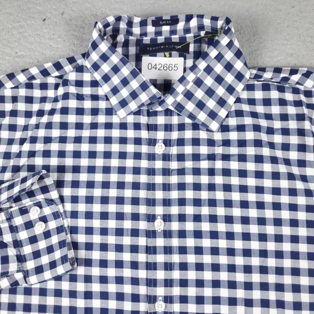 Tommy Hilfiger Shirt Mens Large Blue Check Casual Button Up Long Sleeve