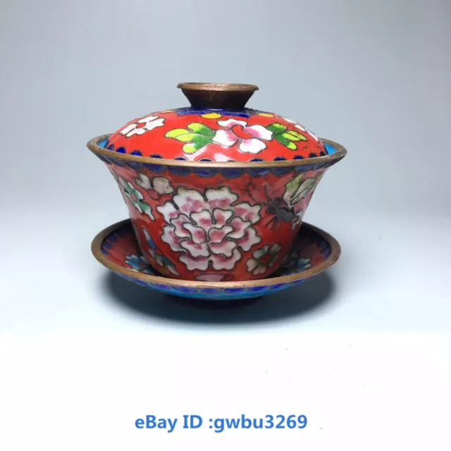 Collect Asian Chinese Cloisonne Handwork Carved Flower Bowls Tea Cup 21214