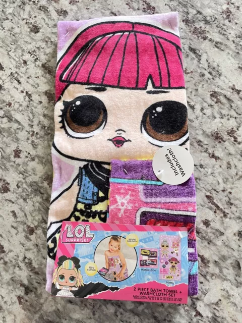 LOL Suprise Dolls Girls Beach Bath Towel Wash Cloth Set NWT Gift