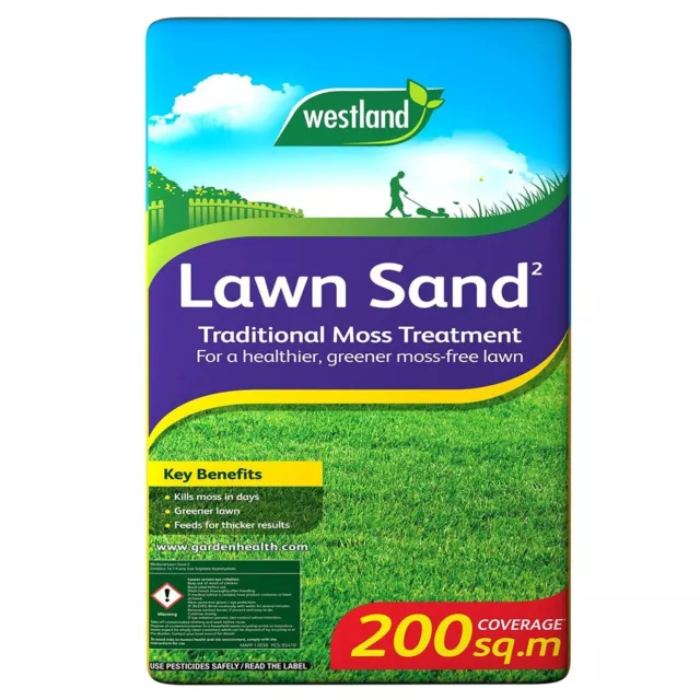 Westland Lawn Sand Moss Treatment Grass Tonic Fertiliser Treats 200 sqm 16kg Bag