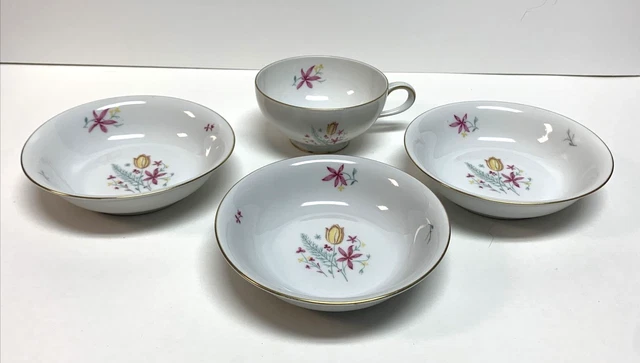 Lot 4 Pc Eschenbach Bavaria Germany 5" Dessert Fruit Bowls Tea Cup Tulip Flowers