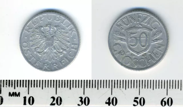 Austria 1947 - 50 Groschen Aluminum Coin - Imperial Eagle with Austrian shield 6
