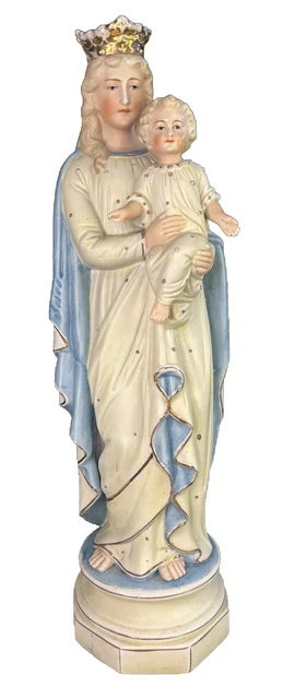 ANTIQUE PORCELAIN BISQUE Madonna Virgin Mary Baby Jesus Statue ...